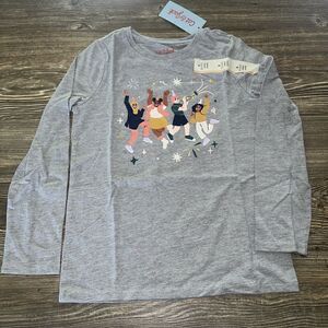 Cat & Jack Girl’s Celebrate Long Sleeve Graphic T-Shirt Gray Size Small. NWT. U